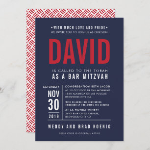 BAR MITZVAH modern bold block type navy dark red Invitation