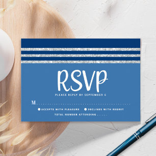 Bar Mitzvah Modern Bold Blue Silver Tallit Script  RSVP Card