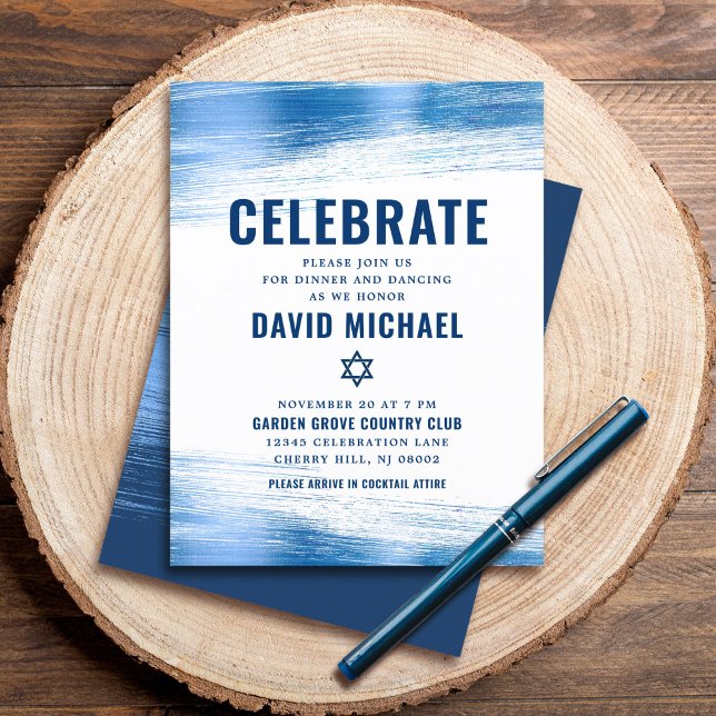Bar Mitzvah Modern Bold Navy Typography Blue Foil  Enclosure Card (Creator Uploaded)