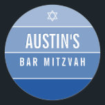 BAR MITZVAH modern bold ombre block royal blue Classic Round Sticker<br><div class="desc">by kat massard >>> https://linktr.ee/simplysweetpaperie <<< 
Love the design,  but would like to see some changes - another colour scheme,  product,  add a photo or adapted for a different occasion - no worries simply contact me,  kat@simplysweetPAPERIE.com - I am happy to help!</div>
