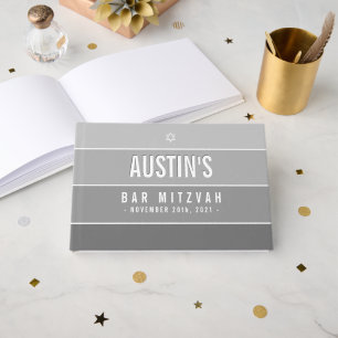 BAR MITZVAH modern bold ombre grey Guest Book