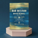 Bar Mitzvah Modern Bold Type Turquoise Real Gold<br><div class="desc">Be proud, rejoice and showcase this milestone of your favourite Bar Mitzvah! Send out this cool, unique, modern, personalised invitation for an event to remember. Bold, real gold foil typography and Star of David overlay faux metallic gold brush strokes and a rich, turquoise blue ombre paint background. Personalise the custom...</div>