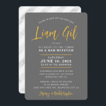 BAR MITZVAH modern calligraphy grey faux gold Invitation<br><div class="desc">by kat massard
Sophisticated,  affordable invitation for your child's MITZVAH celebration.
Easy to update the template yourself
Email me for matching items and alternate colour schemes - kat@simplysweetpaperie.com</div>