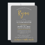 BAR MITZVAH modern calligraphy grey faux gold Invitation<br><div class="desc">by kat massard
Sophisticated,  affordable invitation for your child's MITZVAH celebration.
Easy to update the template yourself
Email me for matching items and alternate colour schemes - kat@simplysweetpaperie.com</div>