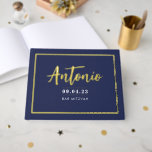 BAR MITZVAH modern faux gold name calligraphy navy Guest Book<br><div class="desc">by kat massard >>> WWW.SIMPLYSWEETPAPERIE.COM <<<
more matching items in store</div>