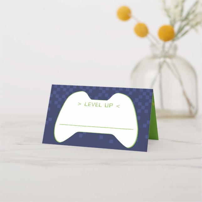 BAR MITZVAH modern gamer control navy neon green Place Card (Front)