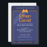 BAR MITZVAH modern gaming control navy blue orange Invitation<br><div class="desc">by kat massard >>> WWW.SIMPLYSWEETPAPERIE.COM <<< - - - - - - - - - - - - - - - - - - - - - - - - The perfect design for a "Gaming Themed" BAR or BAT MITZVAH celebration Love the design, but would like to see some...</div>