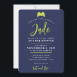 BAR MITZVAH modern gaming control navy lime green Invitation<br><div class="desc">*** NOTE - THE LIME GREEN TYPE Script font IS A PRINTED PICTURE *** - - - - - - - - - - - - - - - - - - - - - - - - CONTACT ME for custom "script lettering" Love the design, but would like to...</div>
