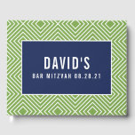 BAR MITZVAH modern geometric pattern navy green Guest Book<br><div class="desc">by kat massard >>> https://linktr.ee/simplysweetpaperie <<<</div>