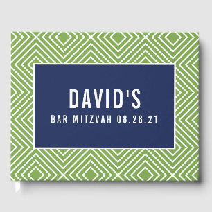 BAR MITZVAH modern geometric pattern navy green Guest Book