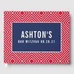 BAR MITZVAH modern geometric pattern navy red Guest Book<br><div class="desc">by kat massard >>> https://linktr.ee/simplysweetpaperie <<<</div>