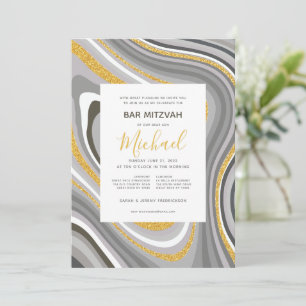 Bar Mitzvah Modern Glitter Agate Invitation