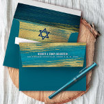 Bar Mitzvah Modern Gold Turquoise Return Address Envelope<br><div class="desc">When you send out this cool, unique, modern, personalised coordinating Bar Mitzvah invitation envelope you’ll definitely stand out in the daily mail. The outside back flap of this teal blue envelope boasts bold, white typography overlaying faux metallic gold brush strokes and a rich, turquoise blue ombre paint background. The inside...</div>