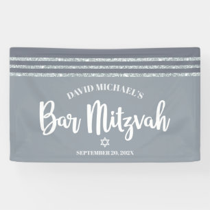 Bar Mitzvah Modern Grey Silver Tallit Bold Script  Banner
