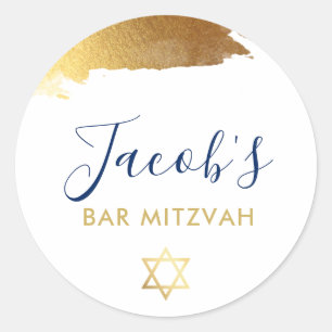 BAR MITZVAH modern luxe gilded gold navy blue Classic Round Sticker