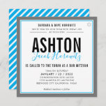 BAR MITZVAH modern masculine aqua grey sport Invitation<br><div class="desc">by kat massard >>> kat@simplysweetPAPERIE.com <<< CONTACT ME for custom wording or to add any lines in Hebrew Love the design, but would like to see some changes - another colour scheme, product, add a photo or adapted for a different occasion - no worries simply contact me - I am...</div>