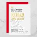 BAR MITZVAH modern minimal bodl type black gold<br><div class="desc">by kat massard
Modern invitation with "shiny gold foil" for your child's MITZVAH celebration.
Easy to update the template yourself
Email me for matching items and alternate colour schemes - kat@simplysweetpaperie.com</div>