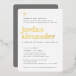 BAR MITZVAH modern minimal bold neutral grey<br><div class="desc">by kat massard
Modern invitation with "shiny gold foil" for your child's MITZVAH celebration.
Easy to update the template yourself
Email me for matching items and alternate colour schemes - kat@simplysweetpaperie.com</div>