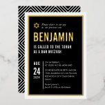 BAR MITZVAH modern minimal geometric black white<br><div class="desc">by kat massard
Modern invitation with "shiny gold foil" for your child's MITZVAH celebration.
Easy to update the template yourself
Email me for matching items and alternate colour schemes - kat@simplysweetpaperie.com</div>