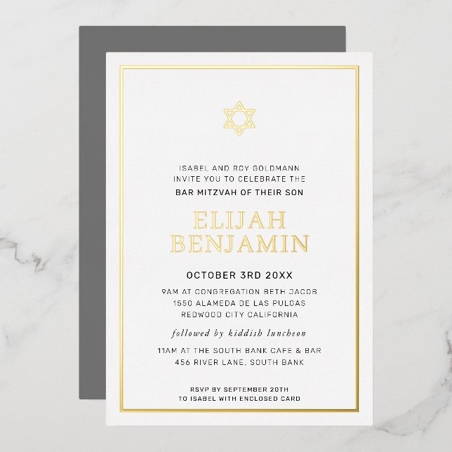 BAR MITZVAH modern minimal star border boy grey (Front/Back)