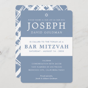 BAR MITZVAH modern minimal stylish  blue white Invitation