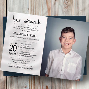 Bar Mitzvah Modern + Minimalist Custom Photo Invitation