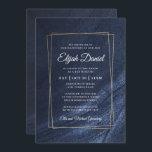 Bar Mitzvah Modern Monogram Gold Frame Invitation<br><div class="desc">Composed of elegant serif and cursive script typography on golden frame and dark blue background

This is designed by Select Party Supplies,  exclusive for Zazzle.

Available here:
http://www.zazzle.com/selectpartysupplies</div>