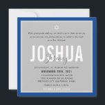 BAR MITZVAH modern name grey royal blue Invitation<br><div class="desc">by kat massard >>> kat@simplysweetPAPERIE.com <<< CONTACT ME for custom wording or to add any lines in Hebrew Love the design, but would like to see some changes - another colour scheme, product, add a photo or adapted for a different occasion - no worries simply contact me - I am...</div>