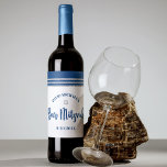 Bar Mitzvah Modern Navy Blue Silver Tallit Script  Wine Label<br><div class="desc">Be proud, rejoice and showcase this milestone of your favourite Bar Mitzvah! Use this cool, unique, modern, personalised wine label to add to his special day. Bold, navy blue script typography, a silver Star of David and a navy blue and silver glitter striped tallit inspired graphic overlay a simple, white...</div>