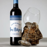 Bar Mitzvah Modern Navy Blue Silver Tallit Script  Wine Label<br><div class="desc">Be proud, rejoice and showcase this milestone of your favourite Bar Mitzvah! Use this cool, unique, modern, personalised wine label to add to his special day. Bold, navy blue script typography, a silver Star of David and a navy blue and silver glitter striped tallit inspired graphic overlay a simple, white...</div>