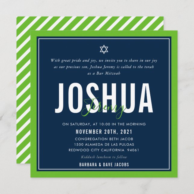 BAR MITZVAH modern nfl seattle football green navy Invitation (Front/Back)