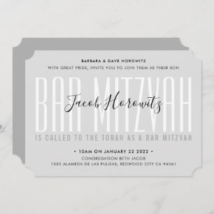BAR MITZVAH modern overlay typography boy grey Invitation