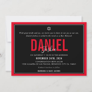 BAR MITZVAH modern sport boy bold red black Invitation