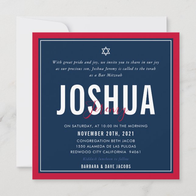 BAR MITZVAH modern sporty nfl football blue red In Invitation (Front)