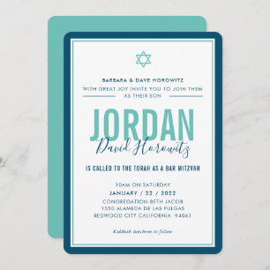 BAR MITZVAH modern star boy blue mint green simple Invitation