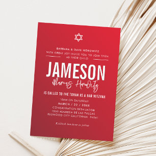 BAR MITZVAH modern star boy red burgundy gradient Invitation