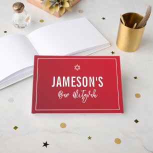 BAR MITZVAH modern star red burgundy gradient Guest Book