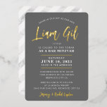 BAR MITZVAH modern stylish calligraphy grey gold<br><div class="desc">by kat massard
Sophisticated invitation with "shiny gold foil" for your child's MITZVAH celebration.
Easy to update the template yourself
Email me for matching items and alternate colour schemes - kat@simplysweetpaperie.com</div>