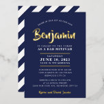 BAR MITZVAH modern stylish calligraphy navy gold<br><div class="desc">by kat massard
Sophisticated invitation with "shiny gold foil" for your child's MITZVAH celebration.
Easy to update the template yourself
Email me for matching items and alternate colour schemes - kat@simplysweetpaperie.com</div>