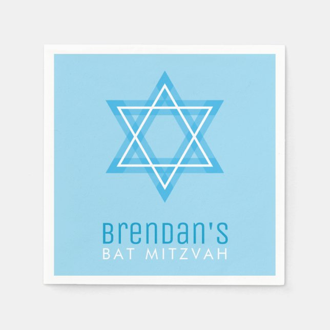 BAR MITZVAH modern stylish simple blue star Napkin (Front)
