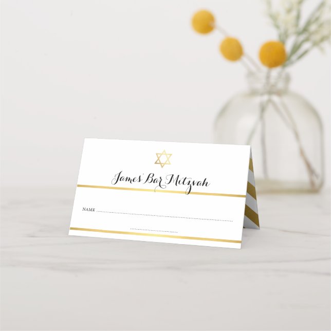 BAR MITZVAH modern stylish simple gold foil star Place Card (Front)