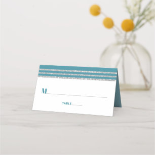 Bar Mitzvah Modern Teal Silver Tallit Bold Script Place Card