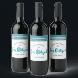 Bar Mitzvah Modern Teal Silver Tallit Bold Script  Wine Label<br><div class="desc">Be proud, rejoice and showcase this milestone of your favourite Bar Mitzvah! Use this cool, unique, modern, personalised wine label to add to his special day. Bold, dusty teal blue green script typography, a silver Star of David and a dusty teal blue green and silver glitter striped tallit inspired graphic...</div>