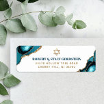 Bar Mitzvah Modern Turquoise Agate Return Address Label<br><div class="desc">Be proud, rejoice and celebrate this milestone of your favourite Bar Mitzvah whenever you use this cool, unique, modern, personalised return address label! Bold, dark teal blue and faux gold typography and a faux gold Star of David overlay a simple, clean white background with turquoise blue agate rocks accented with...</div>