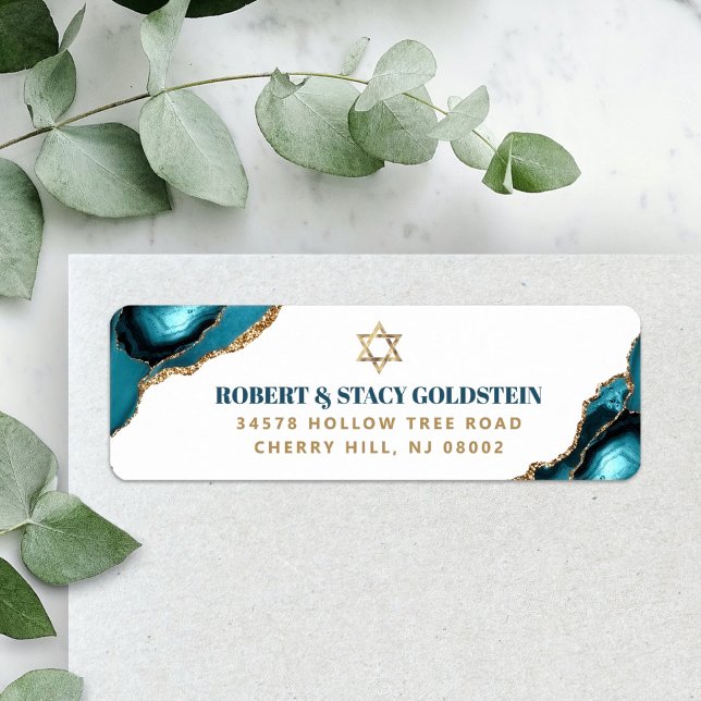 Bar Mitzvah Modern Turquoise Agate Return Address Label (Creator Uploaded)