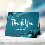 Bar Mitzvah Modern Turquoise Agate Script Simple Thank You Card<br><div class="desc">“Thank you.” Make sure your favourite Bar Mitzvah shows his appreciation to all who supported his milestone event! Send out this cool, unique, modern, personalised thank you card. Turquoise blue handwritten script and bold, sans serif typography overlay a simple, clean white background with turquoise blue agate rocks accented with faux...</div>
