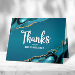 Bar Mitzvah Modern Turquoise Ombre Agate Script Thank You Card<br><div class="desc">Make sure your favourite Bar Mitzvah shows his appreciation to all who supported his milestone event! Send out this cool, unique, modern, personalised thank you card. White handwritten script and bold sans serif typography overlay a deep teal blue ombre background with turquoise blue agate accented with faux gold veins. Additional...</div>