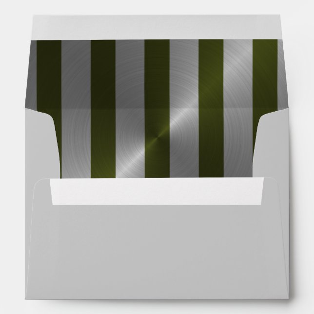 Bar Mitzvah Moss Green and Silver Stripe Envelope (Back (Bottom))
