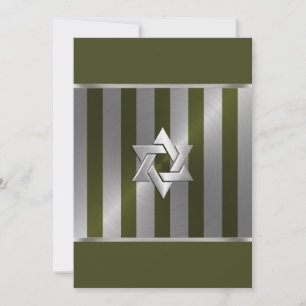 Bar Mitzvah Moss Green and Silver Stripe Invitation