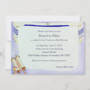 Bar Mitzvah Motifs in Watercolor Invitation
